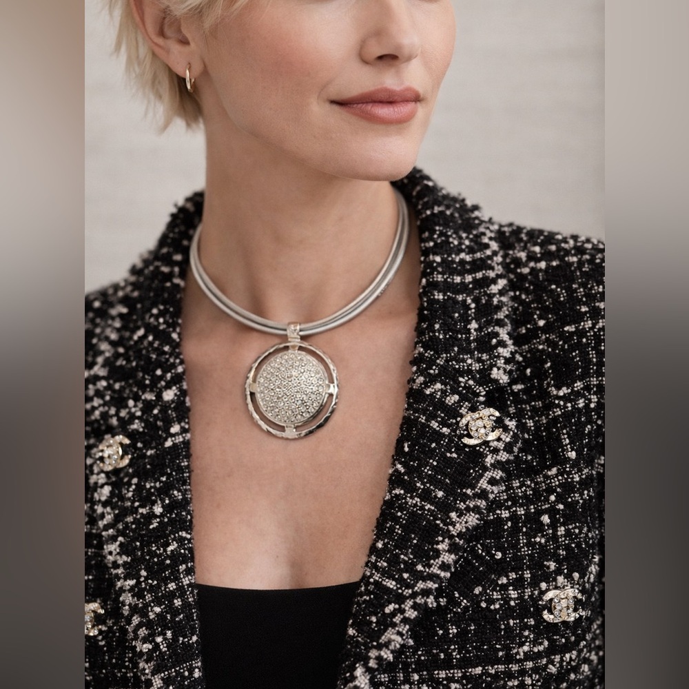 Chico's Silver Multi-Strand Necklace with Sparkling Pendant